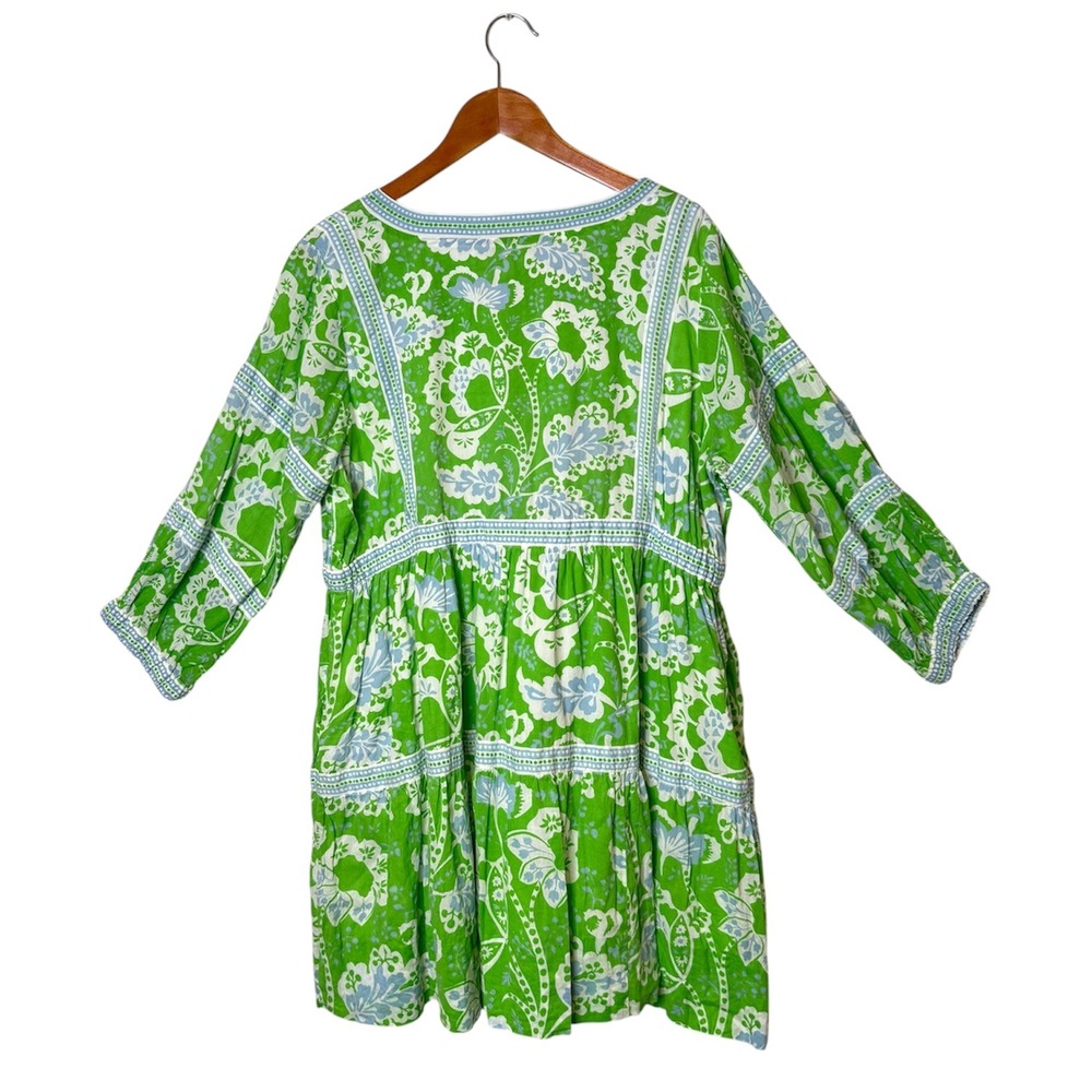 Gretchen Scott Dress Size Goddess XXL Green Blue Floral Paisley Tiered Mini - Picture 2 of 14